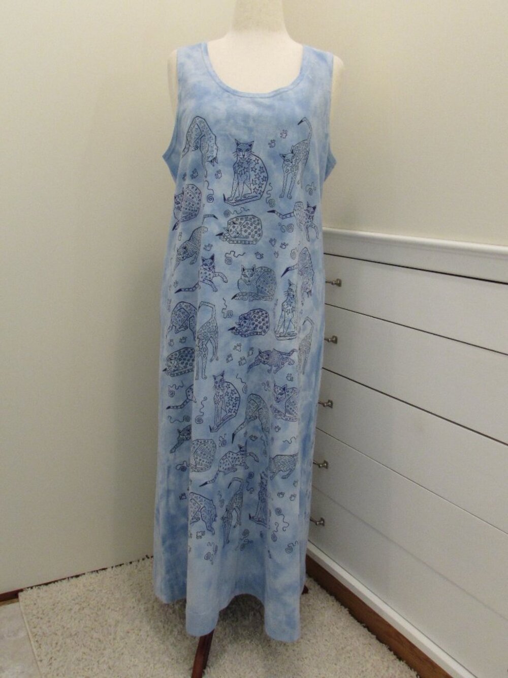 Mary Dee Fun To Wear Abstract Cats Cotton Tank Maxi Dress Size 14/16